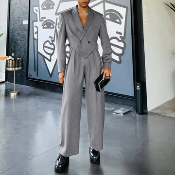 Aidase Mens Casual Blazer Wide Leg Pants Suit Autumn Winter Genderless Fashion Business Solid Color Loose Lapel Two-Piece Set Unisex aidase-shop